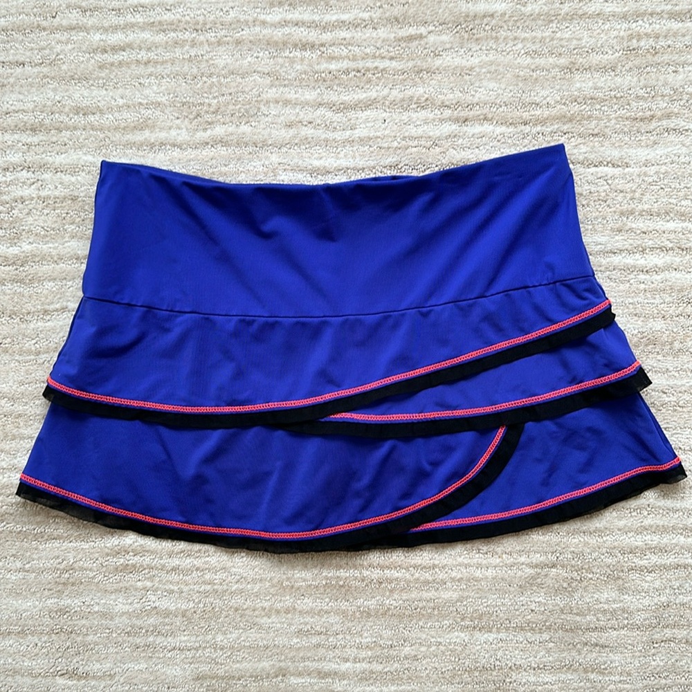 Lucky in Love Tiered Layered Skirt | Skort with Border Trim Royal Blue Sz Large